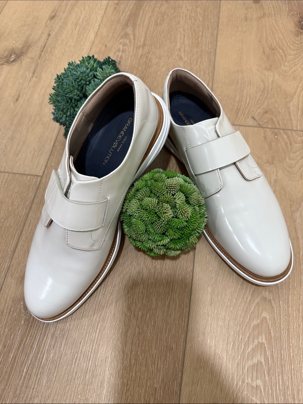 Cole Haan Women’s Zerogrand Cream Leather Monk Strap Shoes - 10